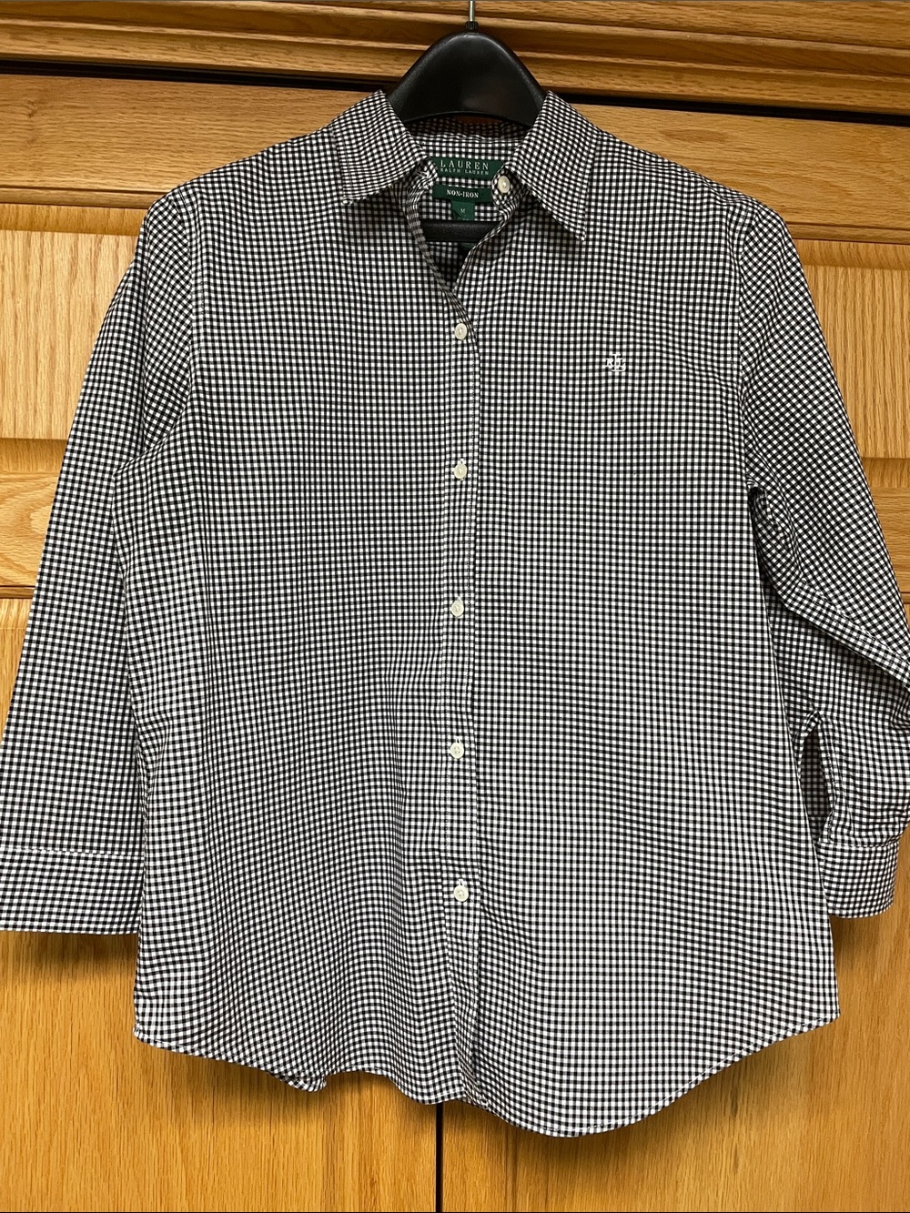 Lauren Ralph Lauren Black & White Mini Gingham Button-Down Shirt - Size Medium
